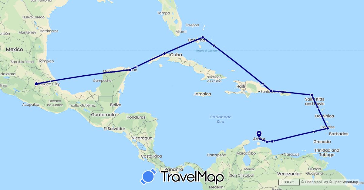 TravelMap itinerary: driving in Bahamas, Cuba, Dominican Republic, Saint Lucia, Mexico, Netherlands (Europe, North America)